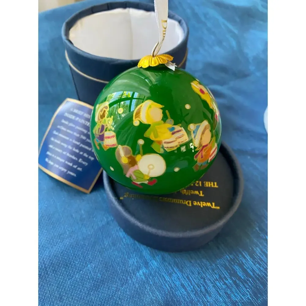 Dillard’s 2018 Hand Painted Glass Christmas Ornament Green Ball Box collection